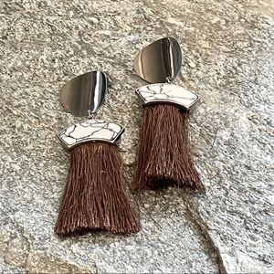 Boho Tassel Earrings, Tribal Silver, Faux Stone